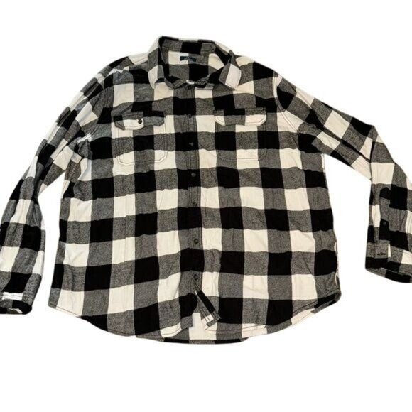 George Mens Black & White Buffalo Plaid Long Sleeve Shirt 2XLT - Picture 1 of 8